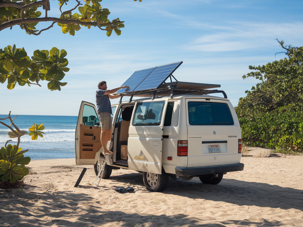 Wie du mit einer faltbaren solaranlage von goal zero dein wohnmobil am strand autark versorgst