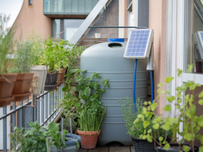 Wie du mit einem regenfass und einer solarpumpe deinen balkongarten bei salzluft wassersparend gießt