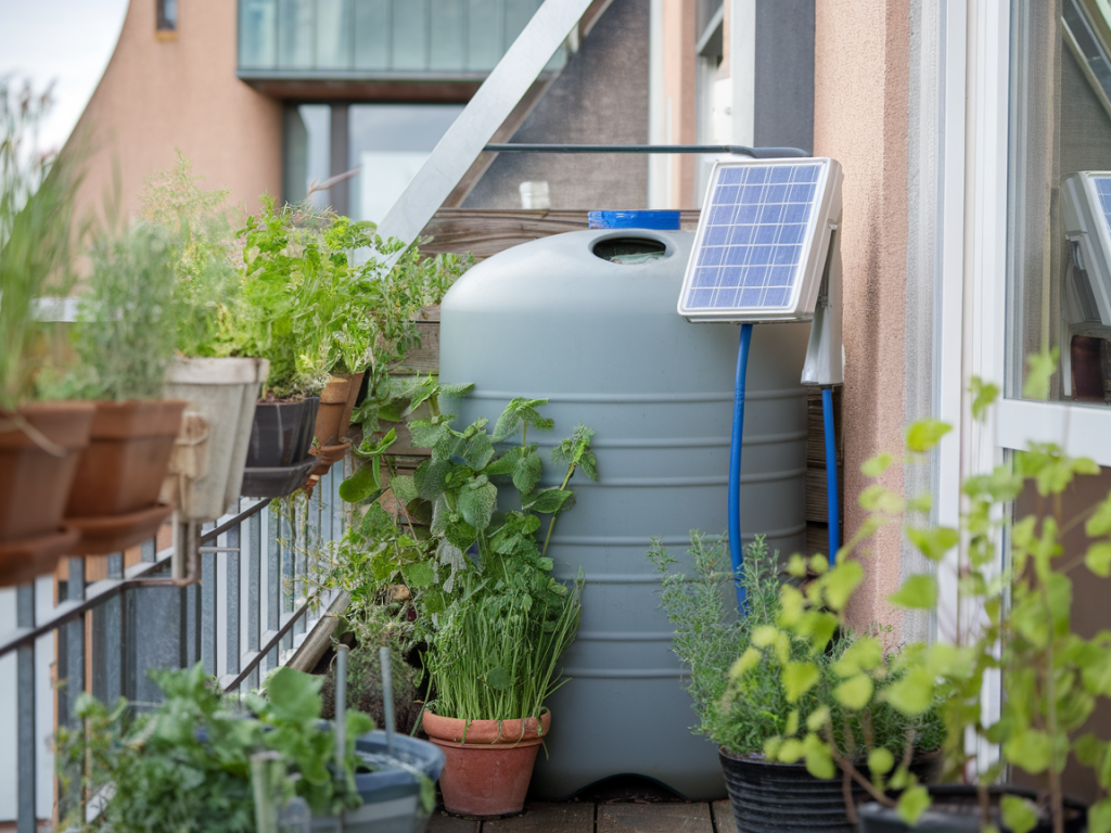 Wie du mit einem regenfass und einer solarpumpe deinen balkongarten bei salzluft wassersparend gießt
